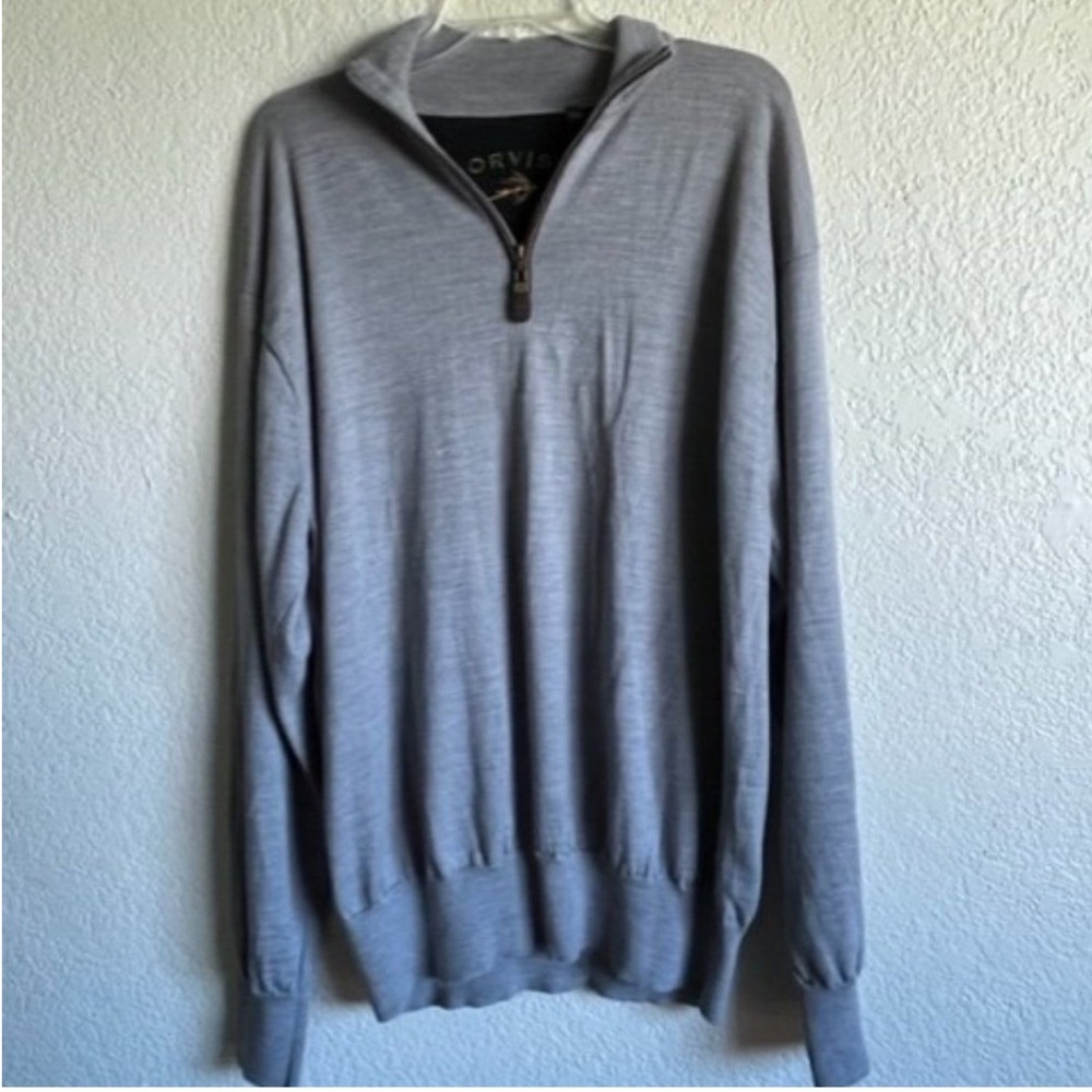 Orvis Mens XL Gray Quarter Zip Sweater Pullover Long Sleeve Knit EUC